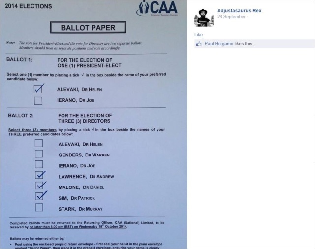 Shakes 101 CAA ballot paper