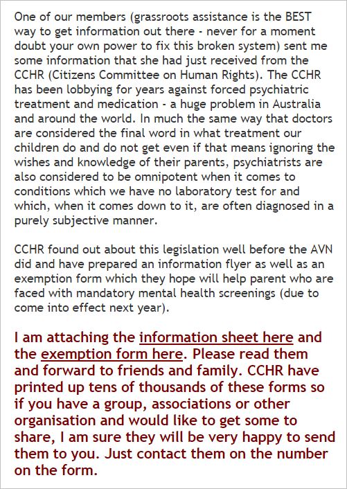 AVN 6974 Dorey CCHR newsletter August 23 2011
